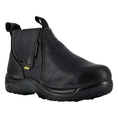 Men's Chelsea Boot, 9 1/2 W, Steel Toe, 6 in H, Black, FE690