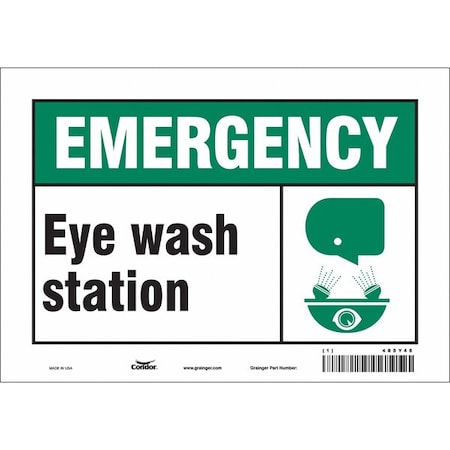 EYE WASH STATION, 10 in W x 7 in H, Vertical Rectangle, Vinyl, 485Y48