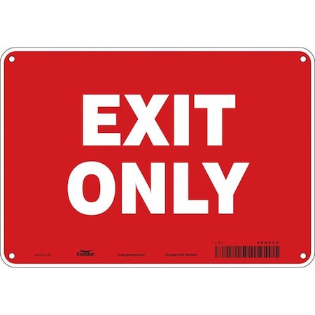 Exit Sign, Plastic, 10" W, 7" H, Exit Only, Red