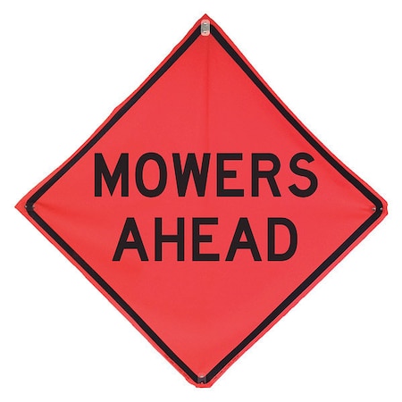 Mowing Ahead Traffic Sign, 48 in H, 48 in W, Polyester, PVC, Diamond, English, 8CD69