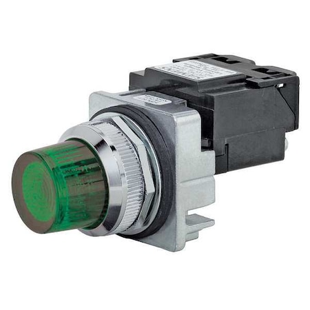 Pilot Light,LED,Full Voltage,Grn,120VAC