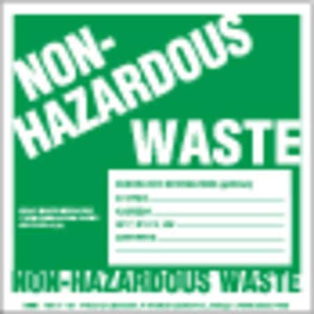 Non-Hazardous Waste Label,w/Gener,PK100, PVC Free Film, 6 in W, 6 in H