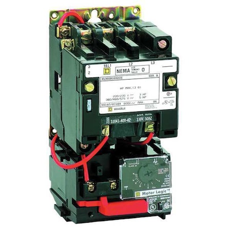 NEMA Magnetic Motor Starter, Non-Reversing, No Auxiliary Contacts, 120V AC, 3 P, Screw Clamp