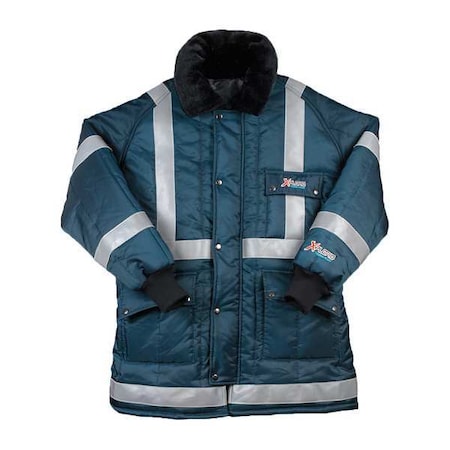 Men's Coat, 840 Denier Coated Nylon, Zipper with Snap, Navy/Silver, 2XL