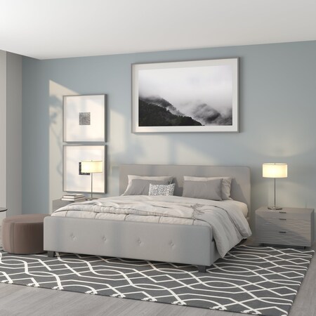 Platform Bed,Tribeca,King,Light Gray