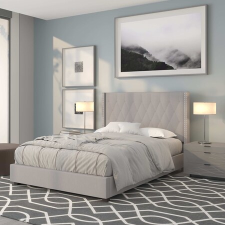 Platform Bed,Riverdale,Full,Light Gray