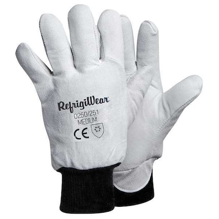 Cold Protection Gloves, Goatskin Leather Palm, Knit Cuff, Gray, 1 PR