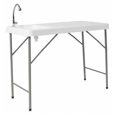 Rectangle Folding Table w/Sink,23"x45",Plastc,Wht, Plastic Top, White