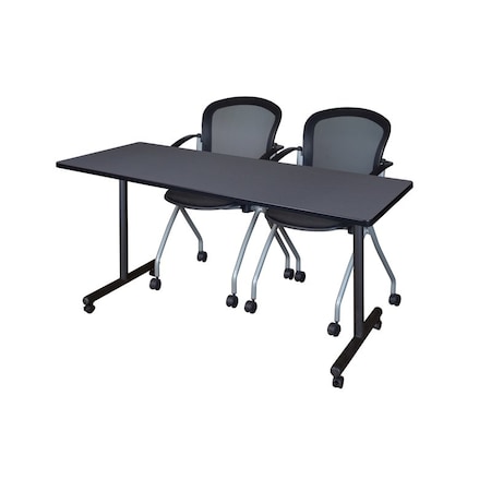 Regency Kobe 72 x 24 in. Mobile T-Base Training Table- Grey, 2 Cadence Nesting Chairs