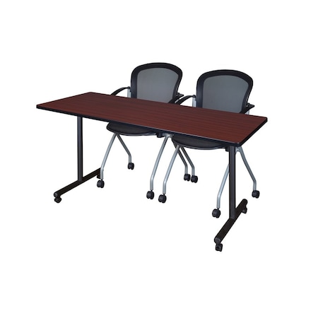 Regency Kobe 60 x 24 in. Mobile T-Base Training Table- Mahogany, 2 Cadence Nesting Chairs