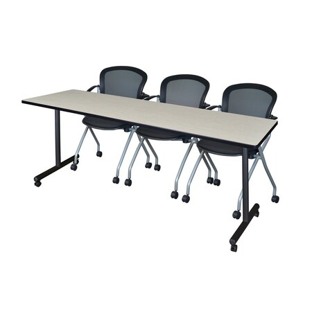 Regency Kobe 84 x 24 in. Mobile T-Base Training Table- Maple, 2 Cadence Nesting Chairs