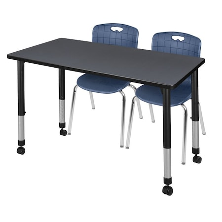 Regency Kee 48 x 24 in. Mobile Adjustable Classroom Table- Grey & 2 Andy 18 in. Stack Chairs- Blue