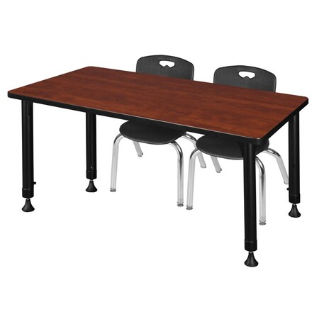 Regency Kee 48 x 24 in. Adjustable Classroom Table- Cherry & 2 Andy 12 in. Stack Chairs- Black
