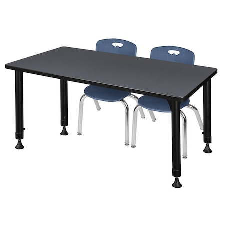 Regency Kee 48 x 24 in. Adjustable Classroom Table- Grey & 2 Andy 12 in. Stack Chairs- Blue