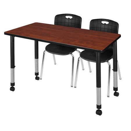 Regency Kee 48 x 24 in. Mobile Adjustable Classroom Table- Cherry & 2 Andy 18 in. Stack Chairs- Black