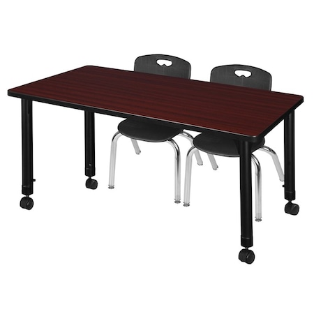 Tables > Height Adjustable > Rectangular Mobile Table & Chair Sets, 48 W, 30 L, 23-34 H, Mahogany