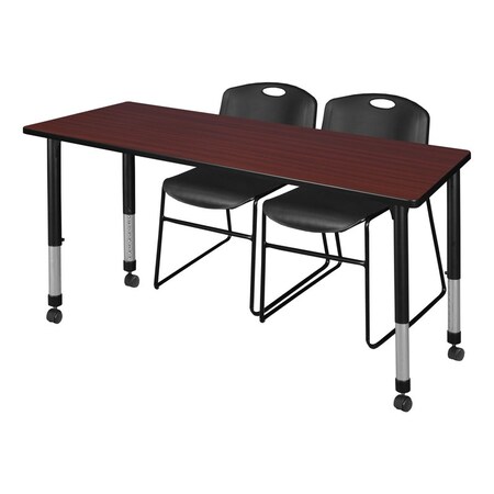 Tables > Height Adjustable > Rectangular Mobile Table & Chair Sets, 60 W, 24 L, 23-34 H, Mahogany