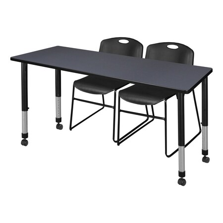 Tables > Height Adjustable > Rectangular Mobile Table & Chair Sets, 66 W, 24 L, 23-34 H, Grey