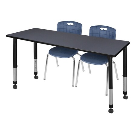 Tables > Height Adjustable > Rectangular Mobile Table & Chair Sets, 66 W, 30 L, 23-34 H, Grey