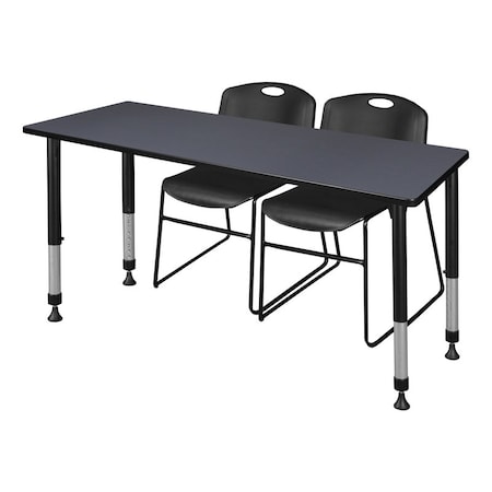 Tables > Height Adjustable > Rectangular Table & Chair Sets, 66 W, 30 L, 23-34 H, Grey