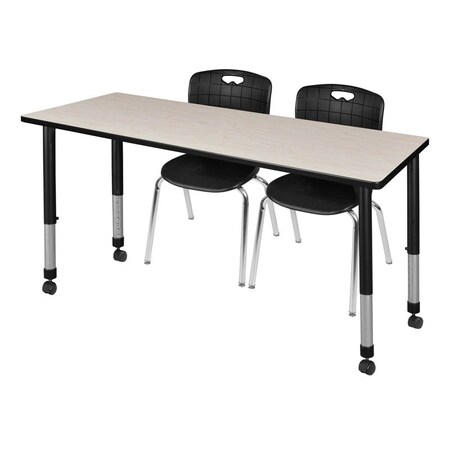 Tables > Height Adjustable > Rectangular Mobile Table & Chair Sets, 66 W, 30 L, 23-34 H, Maple