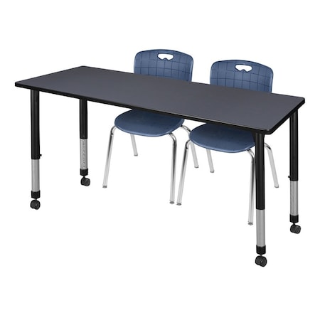 Tables > Height Adjustable > Rectangular Mobile Table & Chair Sets, 72 W, 24 L, 23-34 H, Grey