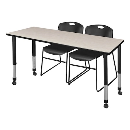Tables > Height Adjustable > Rectangular Mobile Table & Chair Sets, 66 W, 30 L, 23-34 H, Maple