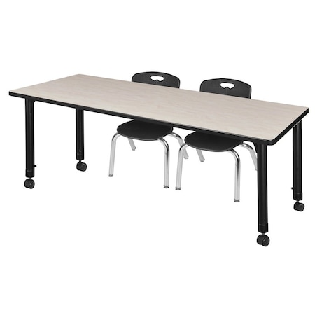 Tables > Height Adjustable > Rectangular Mobile Table & Chair Sets, 66 W, 30 L, 23-34 H, Maple
