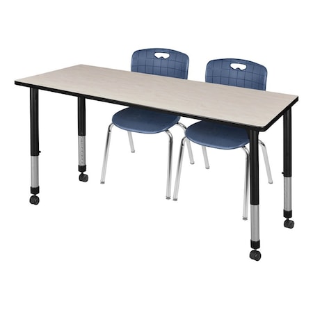 Tables > Height Adjustable > Rectangular Mobile Table & Chair Sets, 66 W, 30 L, 23-34 H, Maple