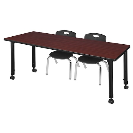 Tables > Height Adjustable > Rectangular Mobile Table & Chair Sets, 66 W, 30 L, 23-34 H, Mahogany