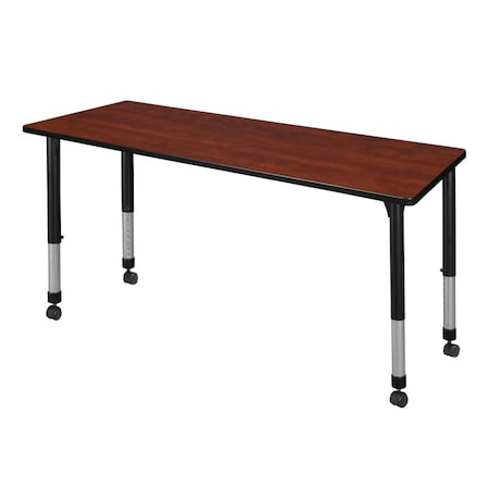Rectangular Mobile Tables, 72 W, 24 L, 23-34 H, Wood, Metal, Cherry