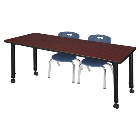 Tables > Height Adjustable > Rectangular Mobile Table & Chair Sets, 72 W, 24 L, 23-34 H, Mahogany