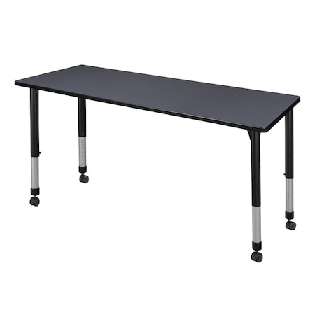 Rectangular Mobile Tables, 72 W, 30 L, 23-34 H, Wood, Metal, Grey