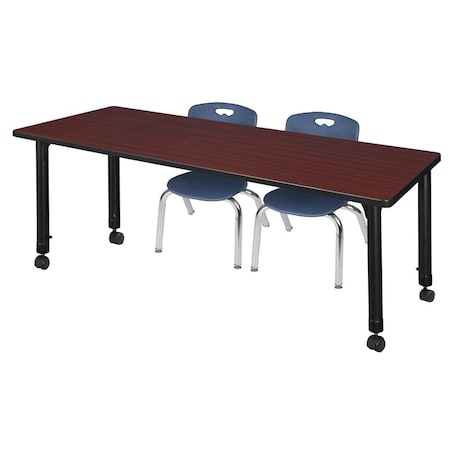 Tables > Height Adjustable > Rectangular Mobile Table & Chair Sets, 72 W, 30 L, 23-34 H, Mahogany
