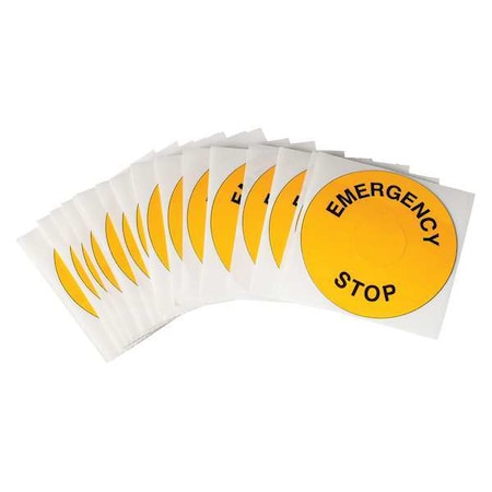 Emergency Stop Legend Plate Label, 30mm, Black on Yellow,PK25