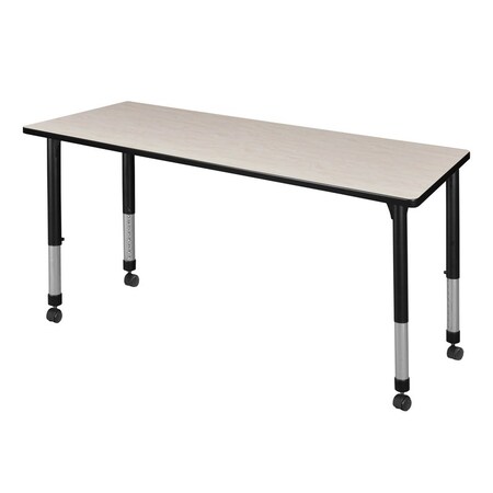 Rectangular Mobile Tables, 72 W, 30 L, 23-34 H, Wood, Metal, Maple