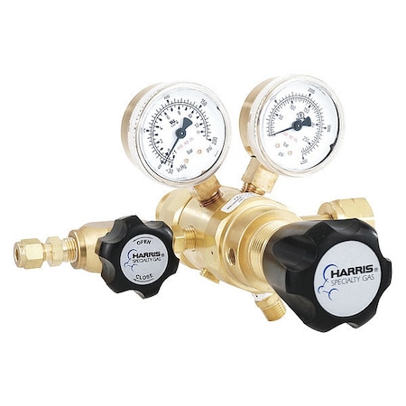 High Purity Gas Regulator, Hydrogen, Methane, Two Stage, 0.825"-14 Inlet, 1/4 in Outlet