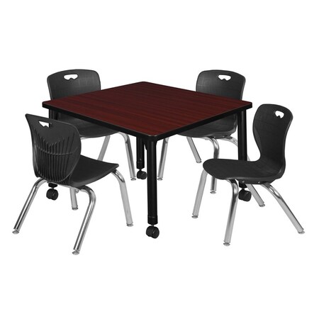 Tables > Height Adjustable > Square Mobile Table & Chair Sets, 30 W, 30 L, 23-34 H, Mahogany