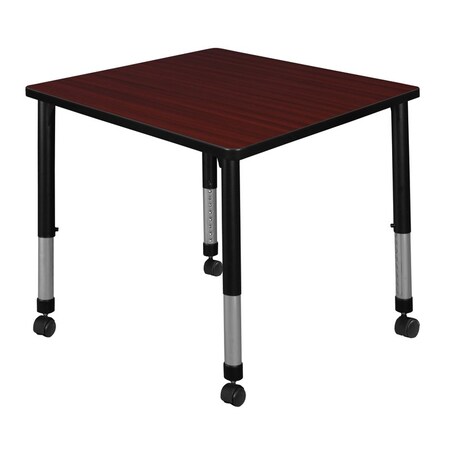 Square Mobile Tables, 30 W, 30 L, 23-34 H, Wood, Metal, Mahogany