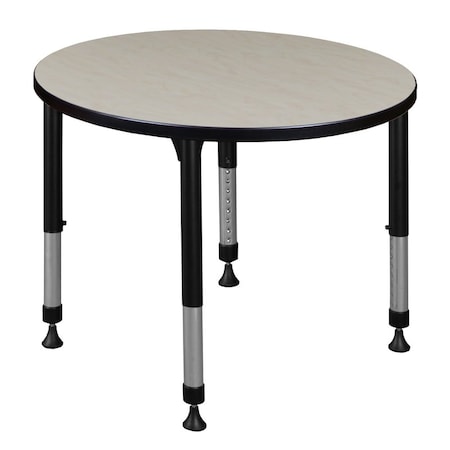 Round Classroom Tables, 30 W, 30 L, 23-34 H, Wood, Metal, Maple