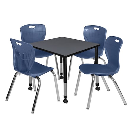 Tables > Height Adjustable > Square Mobile Table & Chair Sets, 30 W, 30 L, 23-34 H, Grey