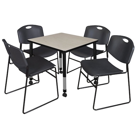 Tables > Height Adjustable > Square Mobile Table & Chair Sets, 30 W, 30 L, 23-34 H, Maple