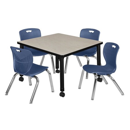 Tables > Height Adjustable > Square Mobile Table & Chair Sets, 30 W, 30 L, 23-34 H, Maple
