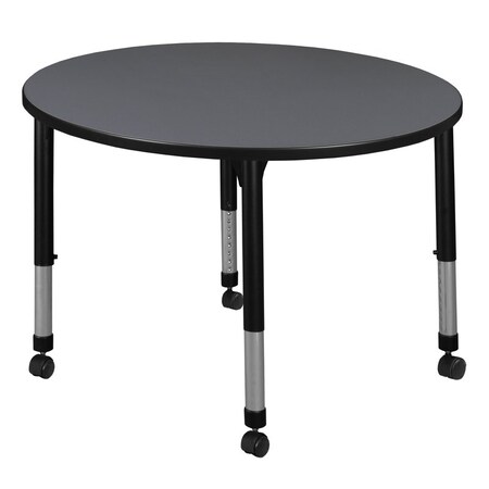 Round Mobile Tables, 30 W, 30 L, 23-34 H, Wood, Metal, Grey
