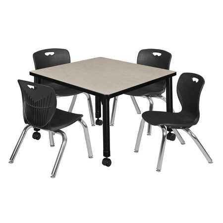 Tables > Height Adjustable > Square Mobile Table & Chair Sets, 30 W, 30 L, 23-34 H, Maple