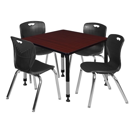 Tables > Height Adjustable > Square Table & Chair Sets, 30 W, 30 L, 23-37 H, Mahogany