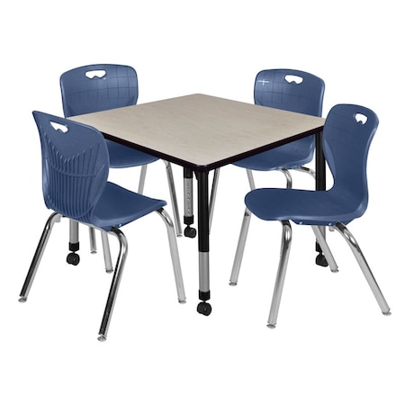 Tables > Height Adjustable > Square Mobile Table & Chair Sets, 36 W, 36 L, 23-34 H, Maple