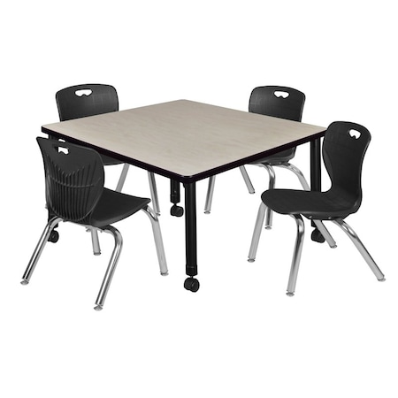 Tables > Height Adjustable > Square Mobile Table & Chair Sets, 36 W, 36 L, 23-34 H, Maple
