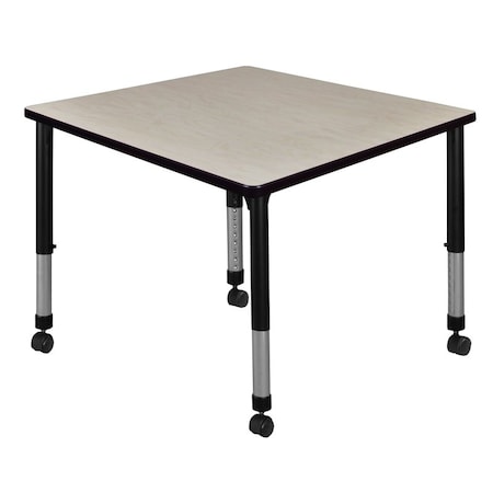 Square Mobile Tables, 36 W, 36 L, 23-34 H, Wood, Metal, Maple