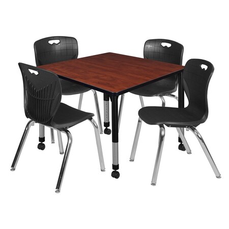 Tables > Height Adjustable > Square Mobile Table & Chair Sets, 36 W, 36 L, 23-34 H, Cherry
